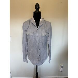 Boss Orange Mens Hooded Cotton Button-Up Shirt Jacket Gray Long Sleeve Size S